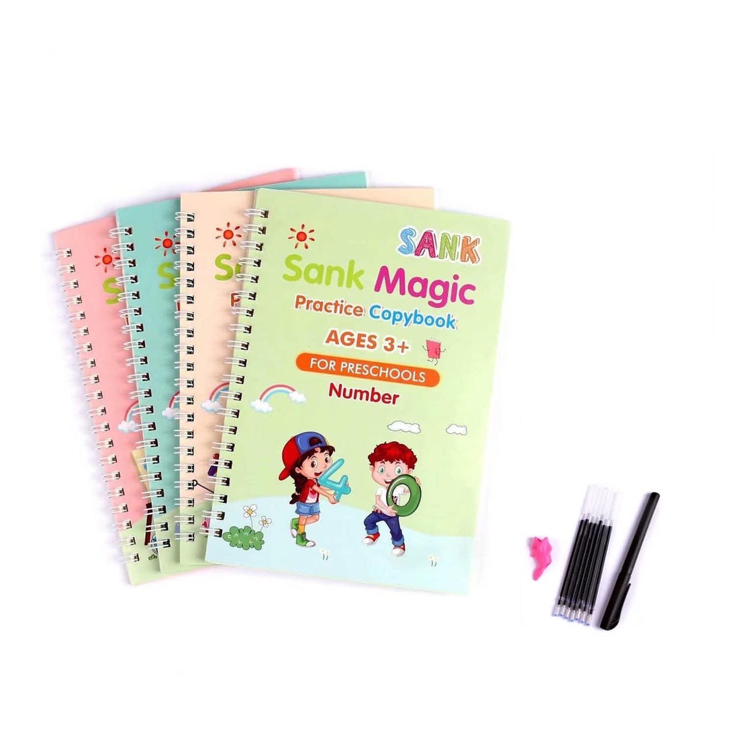 Sank Magic Practice Copybook (4 Books + Magic Pen & 10 Ink Refills)