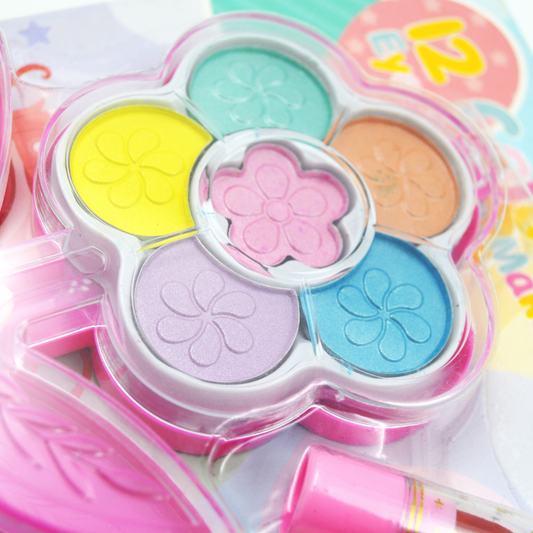 12 Colors Eyeshadow Makeup Set for 3+ Ages Children with Nail Polish, Lipstick and Artificial Nails